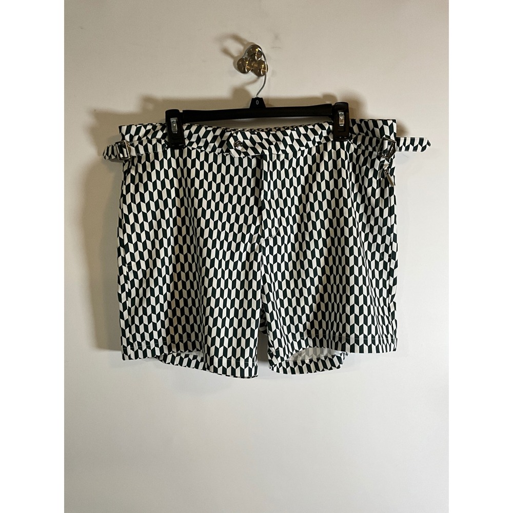 Raith Geometric Optical Print Shorts Black White Adjustable Waist Mesh Lined L